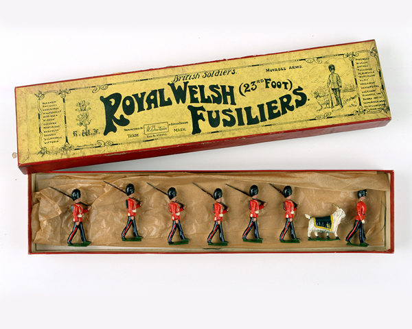 Royal Welsh toy soldiers, complete with goat mascot, 1930