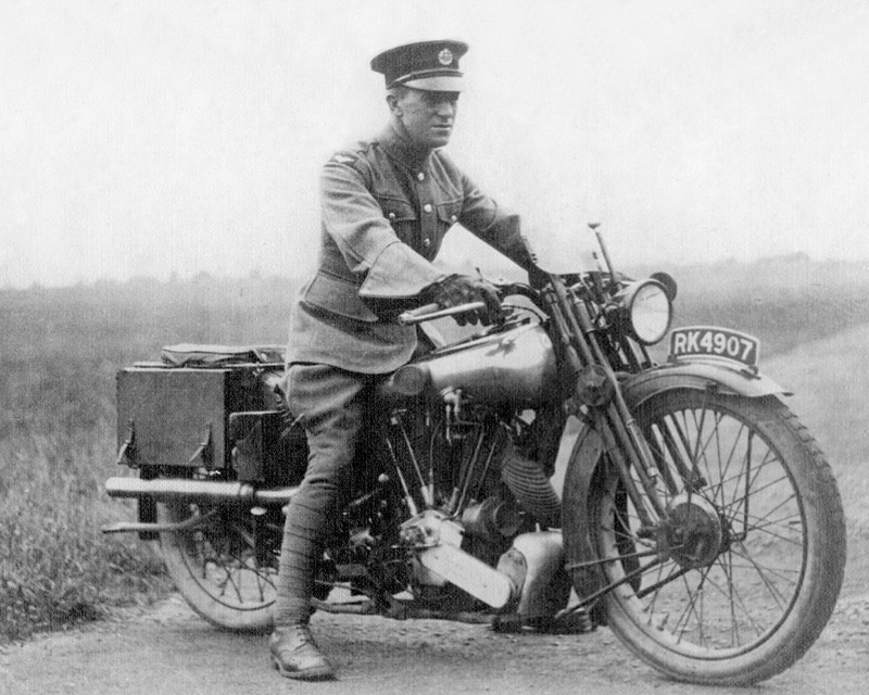 TE Lawrence on his motorcycle, c1925