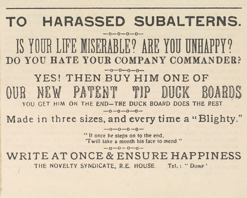 Spoof advertisement in 'The BEF Times', 8 September 1917