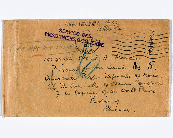 Letter sent to Private Sam Mercer while a POW in North Korea. He was captured at Imjin. 