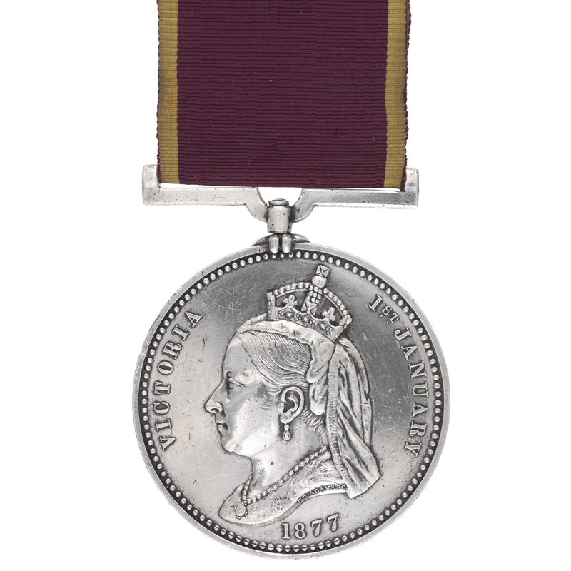 Empress of India Medal awarded to Sergeant Major J Pepper, 1877