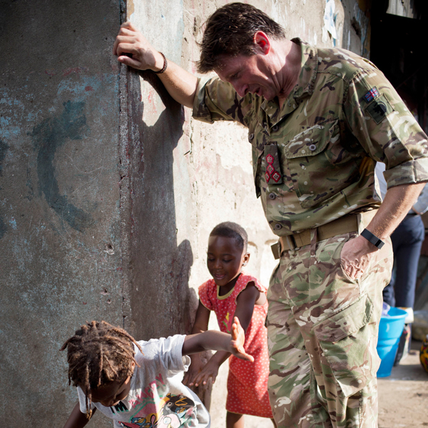 Brigadier Charlie Herbert in Sierra Leone during the Ebola Crisis, 2015. His rank is visible on his chest. © Kate Holt