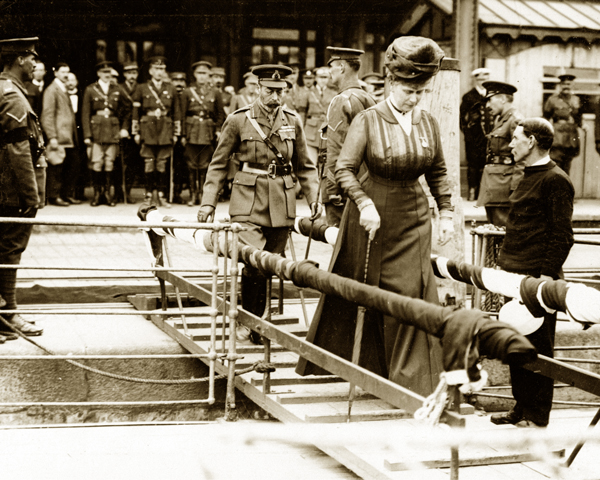 King George V and Queen Mary embark for home following their visit to the Western Front, 1917