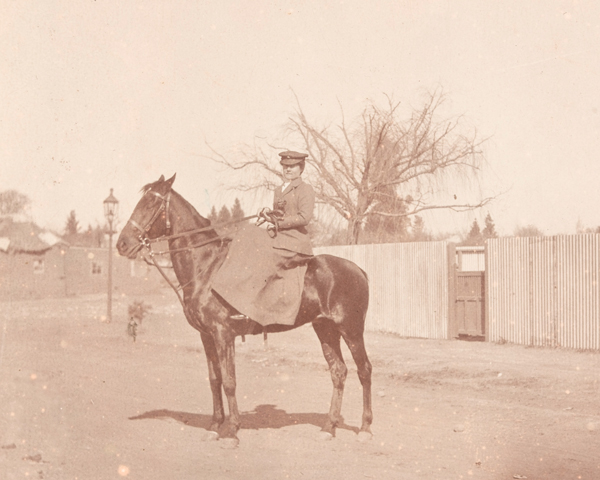 Member of the FANY on horseback, c1910