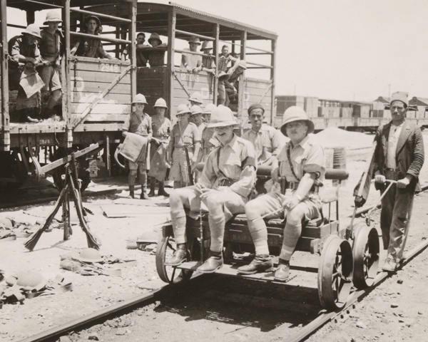 Troops engaged in railway protection duties near Haifa, 1936