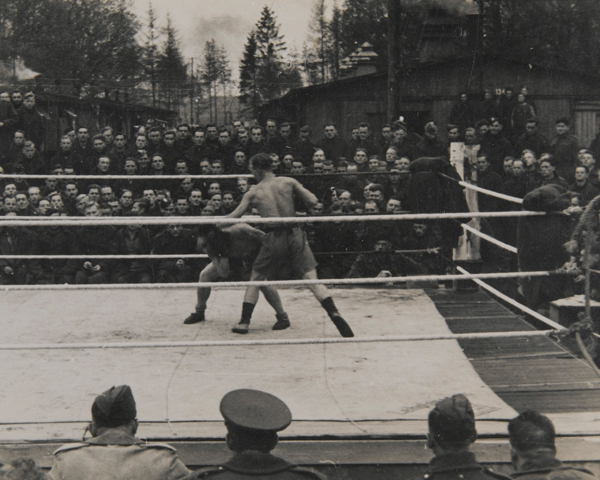 Allied prisoners of war watch a boxing match at Stalag VIIIB (344), near Lamsdorf, c1943