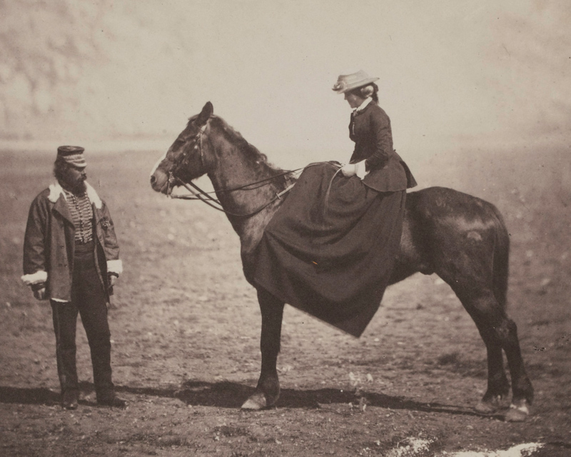 Fanny Duberly on horseback during the Crimean War, 1855 