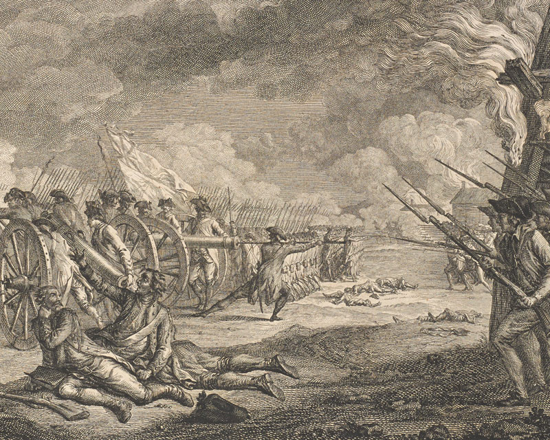 This French print shows British troops fleeing from the American militia, 1775