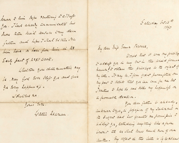 Lieutenant Walter Newman’s letter of proposal to Emma Montague Browne, 13 October 1860