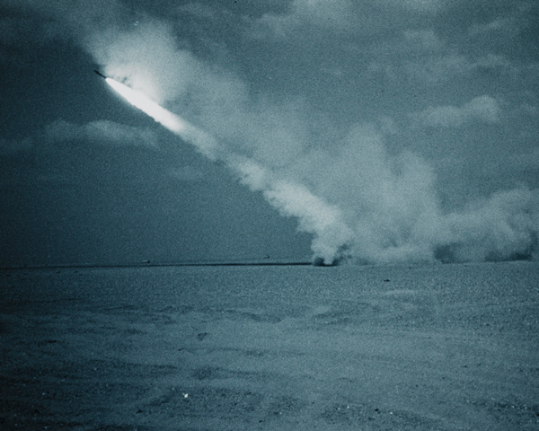 A multi-launch rocket system firing batches of six 227mm anti-tank rockets, 1991