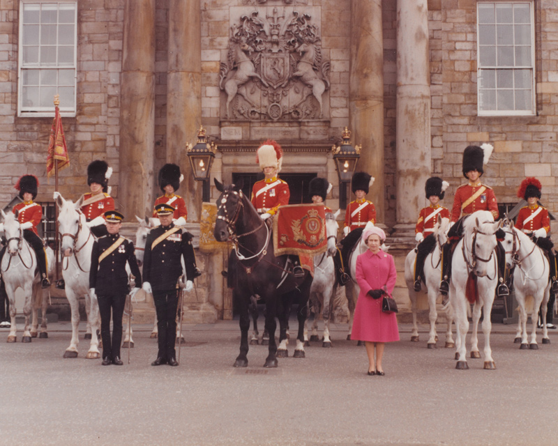 Queen Elizabeth II at The Royal Scots Dragoons Guards Tercentenary Parade, Edinburgh, 1978