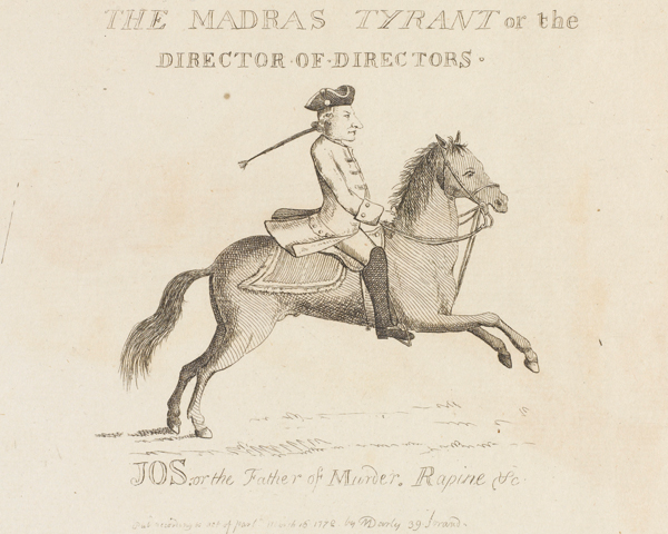Entitled ‘The Madras Tyrant, or the Director of Directors’, this satire attacked Clive for both his greed and alleged misrule, 1772