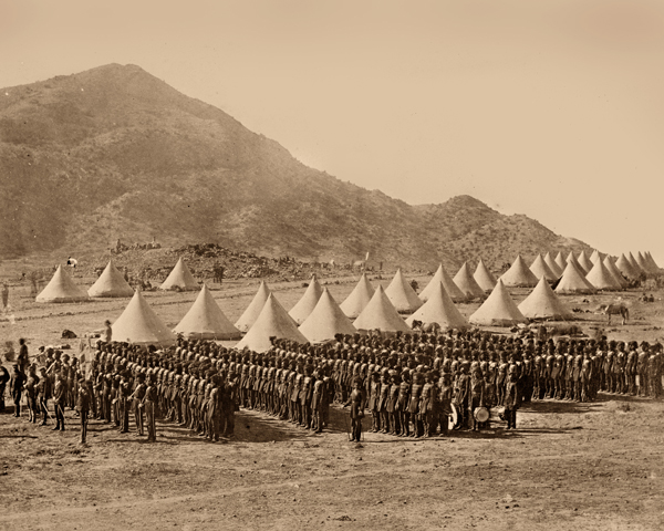 The Baluch Light Infantry formed up in camp in Abyssinia, 1868