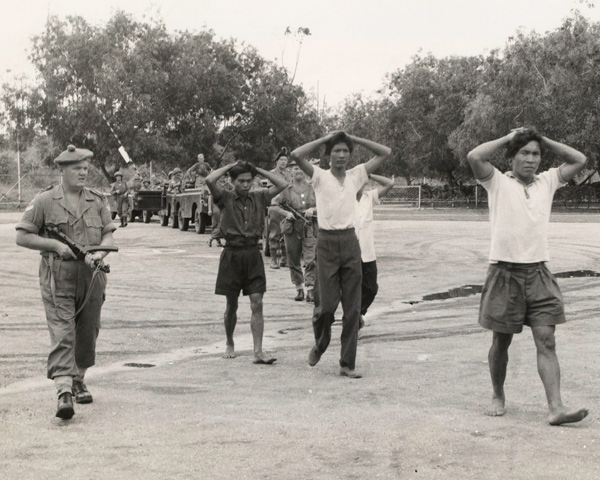 Rebels captured by the Queen's Own Highlanders at the Brunei oil town of Seria, December 1962