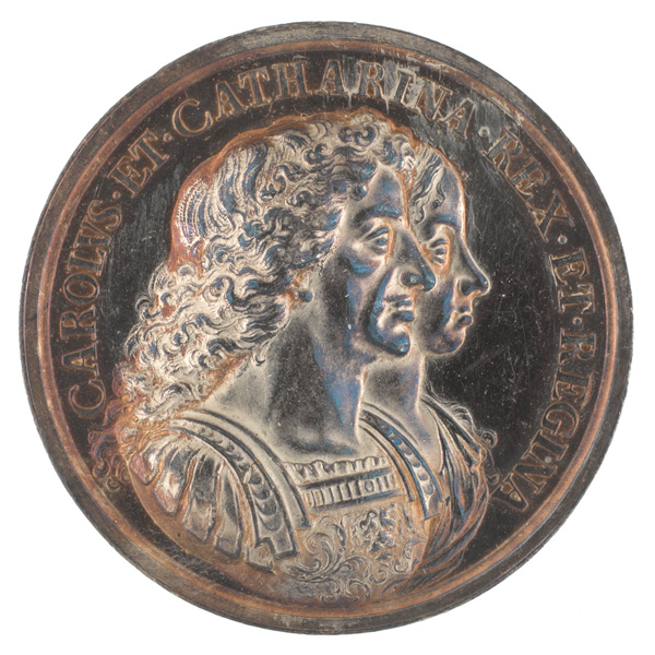 Silver medal depicting King Charles II and Queen Catherine of Braganza, 1670