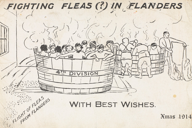 'Fighting Fleas in Flanders’, a Christmas card sent by 4th Division, 1914
