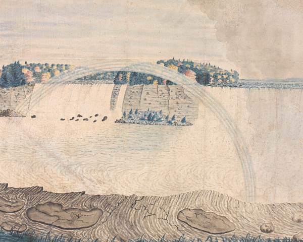 A scene depicting a rainbow from 'An East View of the Great Cataract of Niagara', 1762