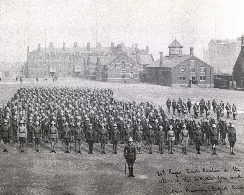 1st Battalion The Royal Irish Fusiliers parading at Victoria Barracks, Belfast, October 1902