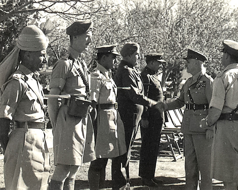 Field Marshal Lord Wavell, the Viceroy of India, chatting to British and native officers of the Khyber Rifles, c1946