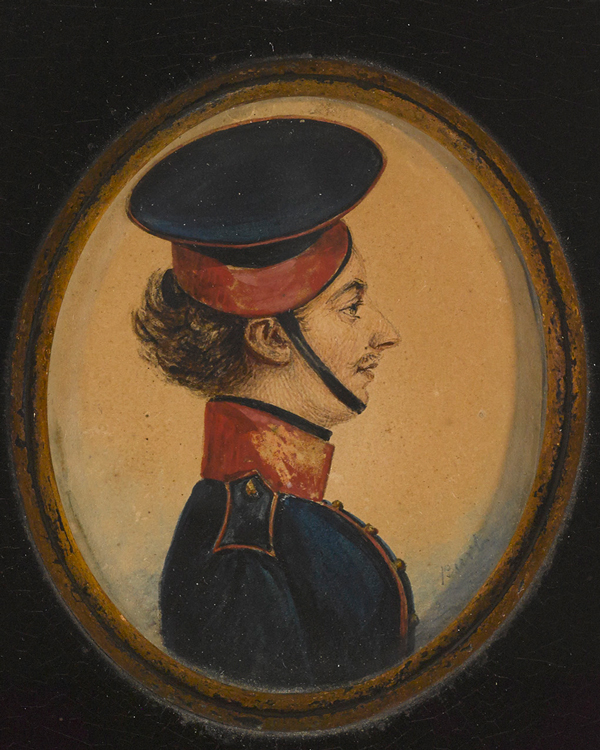 Miniature portrait of Private Henry Longden, Royal Horse Guards Blue, 16 July 1830, by Albin Burt 