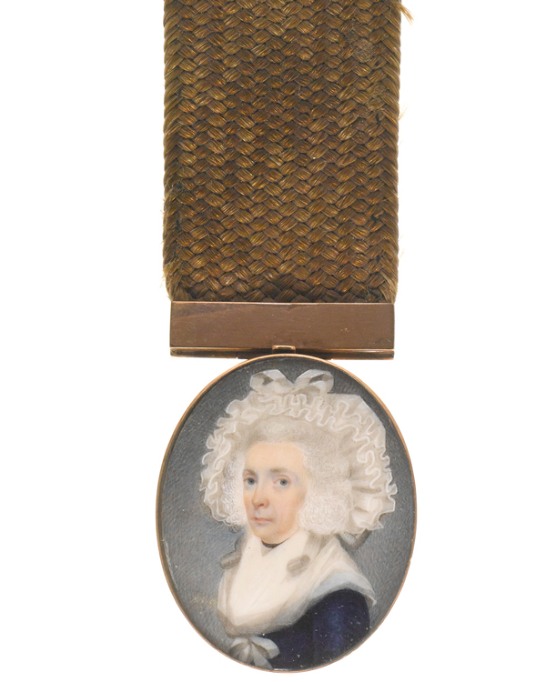 Portrait of Susannah Eveleigh, wife of William Eveleigh. Miniature portrait on ivory, unknown artist, c1785