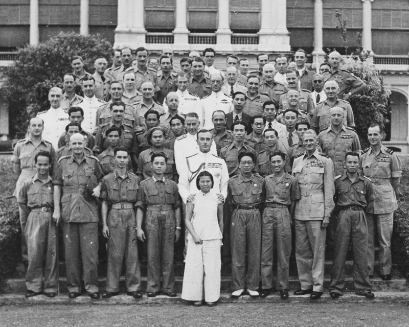 Admiral Lord Louis Mountbatten with Force 136 leaders after their disbandment in Singapore, 1946