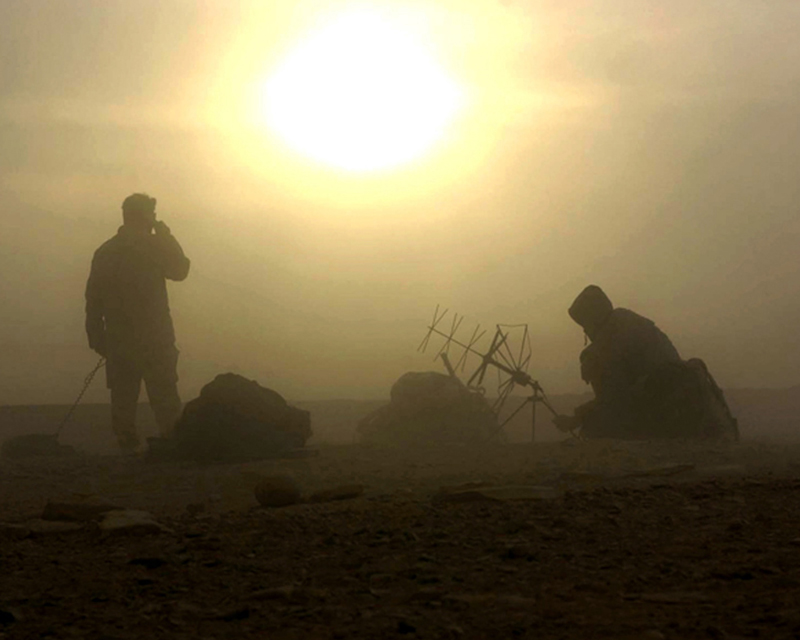 Special forces troops signalling in the Afghan desert, c2008 