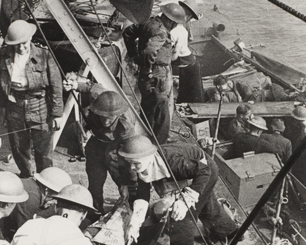 Wounded being brought on board a destroyer off Dieppe, August 1942