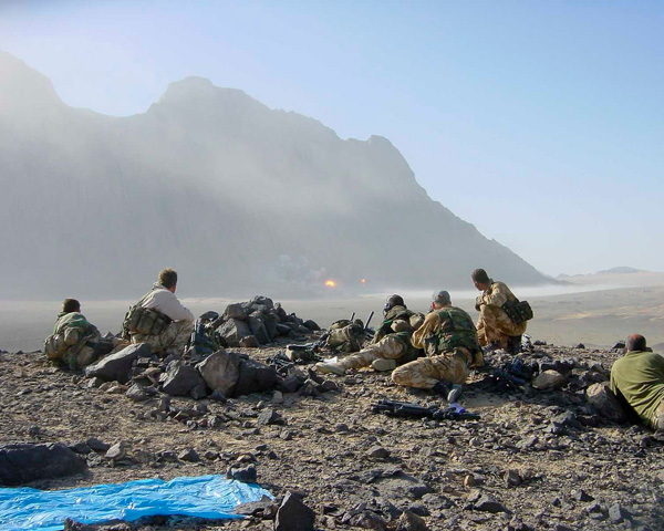 An SAS team calling in fire support, Afghanistan, c2007
