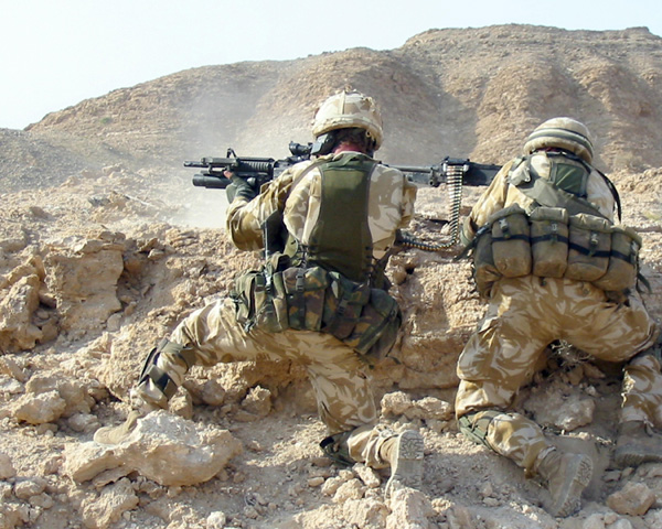 Two SAS men engaging the enemy, Afghanistan, c2006