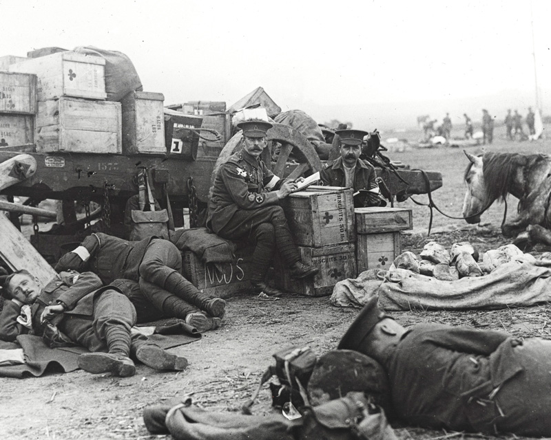 Members of a Red Cross ambulance resting, 1915