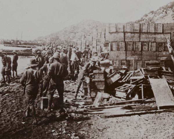 The Anzacs land supplies near Gaba Tepe, 1915