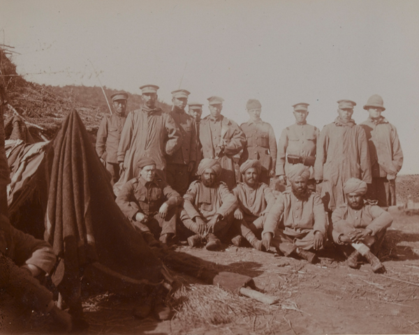 Japanese soldiers, South Wales Borderers and Sikhs, October 1914