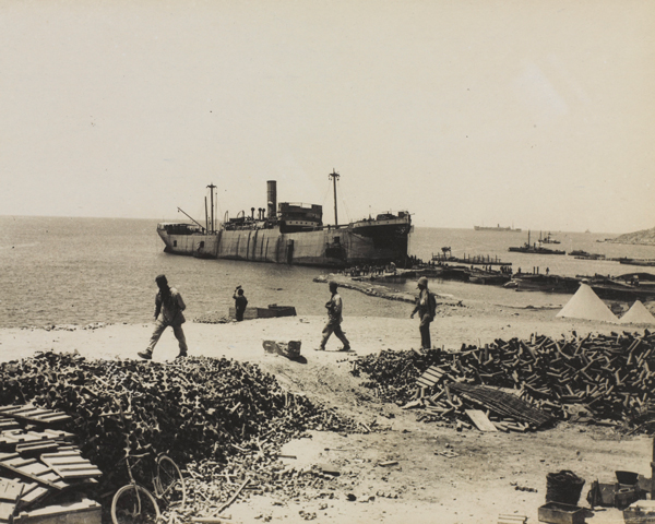 The 'River Clyde' anchored at V-Beach, Cape Helles, 1915