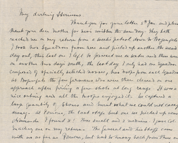 Letter from Major John Montgomery, 1st Mounted Rifles (1st Natal Carbineers), to his sister, 14 February 1915