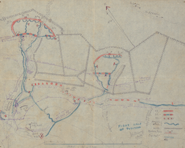Sketch map of the ‘Birdcage’ defences held by 6th Battalion The Royal Dublin Fusiliers, 5 May 1916