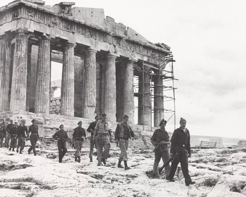 Special Boat Squadron soldiers on the Acropolis in Athens, 1944