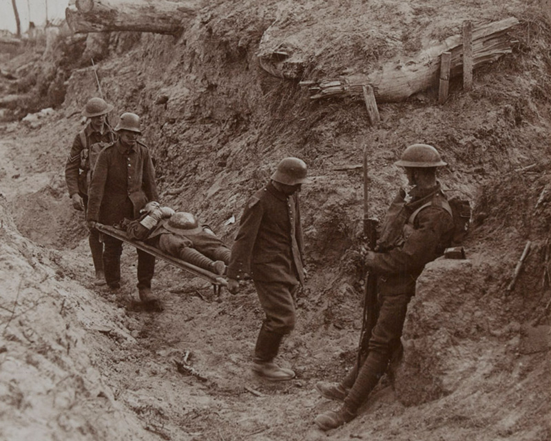 German prisoners carrying the wounded, Bourlon Wood, 1917 