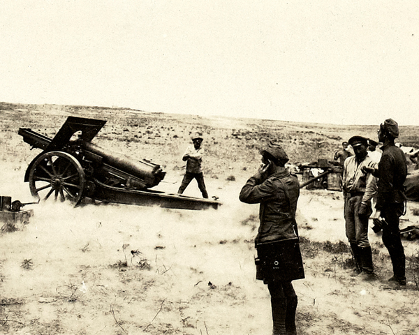An Armenian howitzer fires at enemy positions near Baku, September 1918