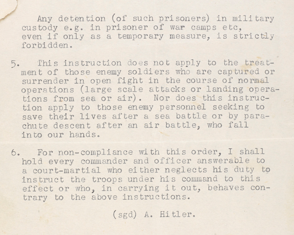 A translated copy of Hitler’s ‘Commando Order’, 18 October 1942