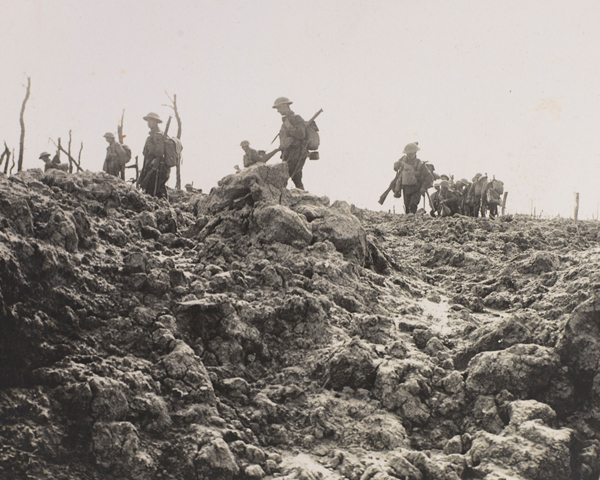 Soldiers advancing on Pilckem Ridge, 1917