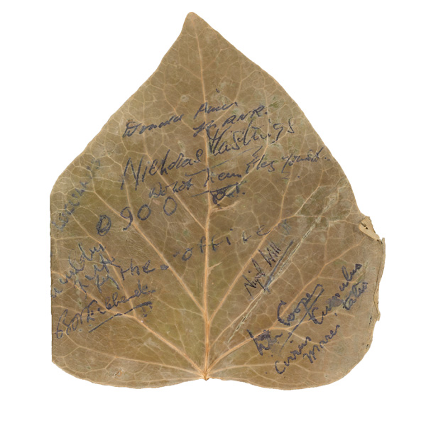 Leaf signed by Nigel Clogstoun-Willmott and other members of the 'Party Inhuman' pilotage team, 1942