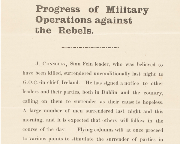 Proclamation announcing the surrender of James Connolly, 30 April 1916