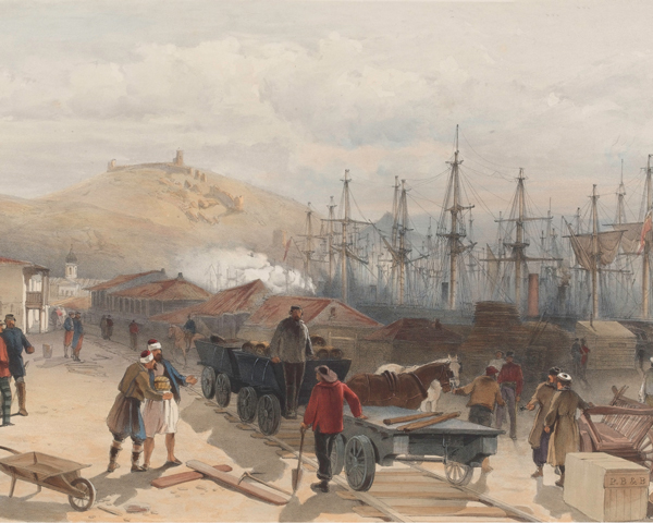 Moving supplies by train in the Crimea, 1855