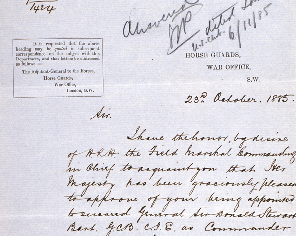 Letter informing Lieutenant General Sir Frederick Roberts of his appointment to be the next Commander-in-Chief in India, 23 October 1885 