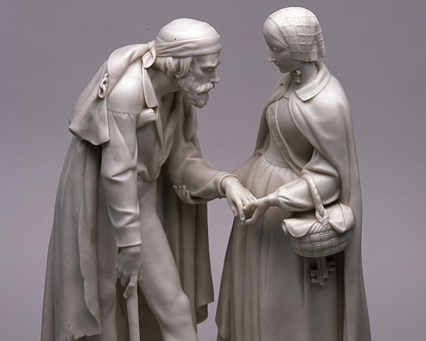 Statuette of Florence Nightingale helping a wounded soldier, 1856