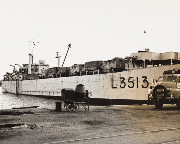 HMS ‘Salerno’, a landing craft tank, at Port Said, 1956 