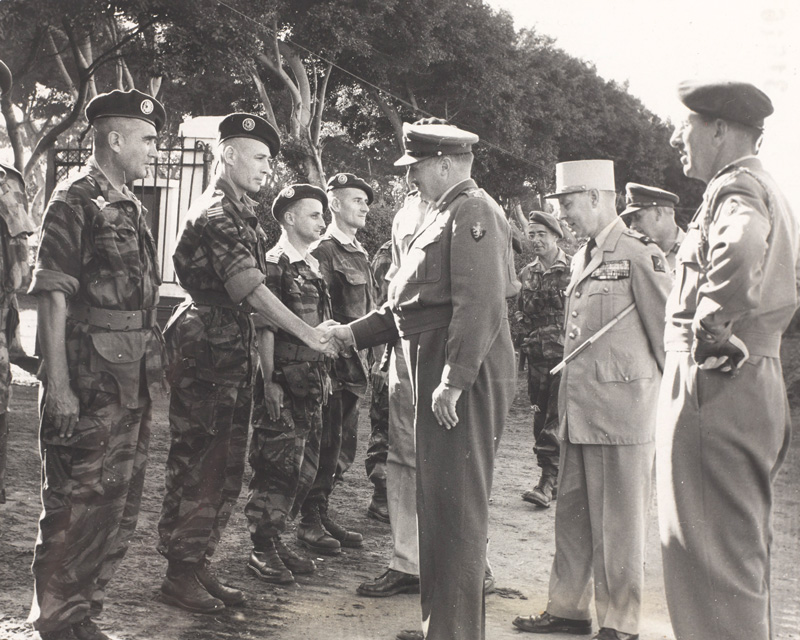 General Sir Charles Keightly, Commander in Chief of Operation Muskateer, meets French paratroopers at Suez, 1956 