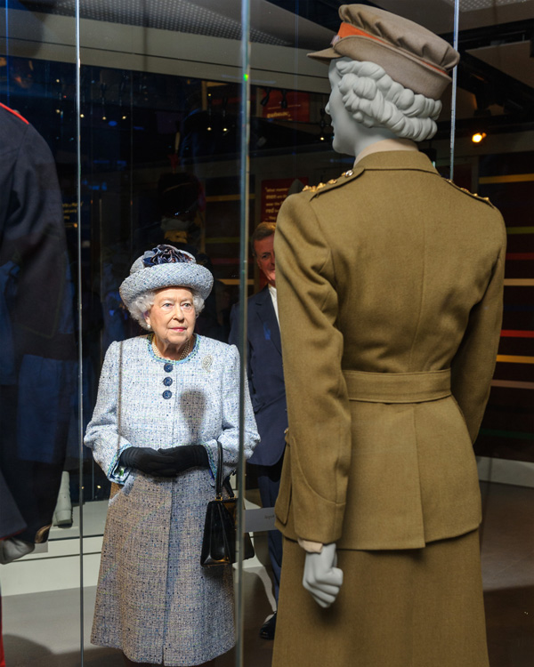 Queen Elizabeth II views her old WRAC uniform at the National Army Museum, 2017