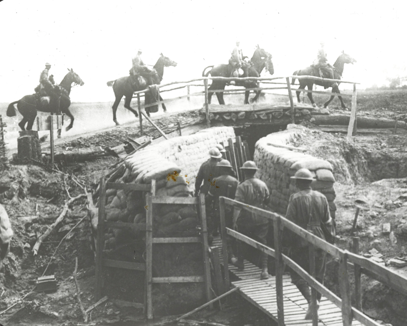 Cavalry crossing a bridge near Neuve Eglise, 7 May 1917